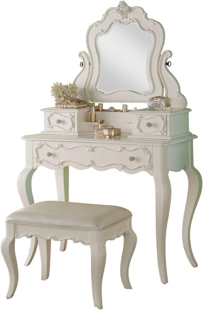 Edalene Vanity Desk – Hollywood Glam Writing Desk with Mirror